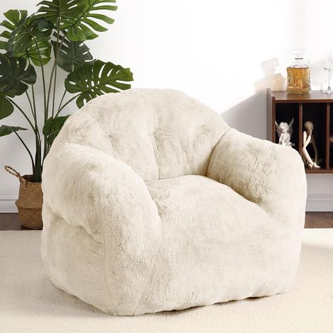 Fauteuil pouf beige 99 cm avec accoudoirs, mousse haute densité inclus pour adulte et enfant (1/5)