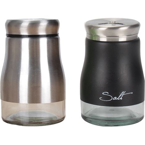 Salière et poivrière en acier inoxydable avec base en verre, accessoires de cuisine modernes (1/5)