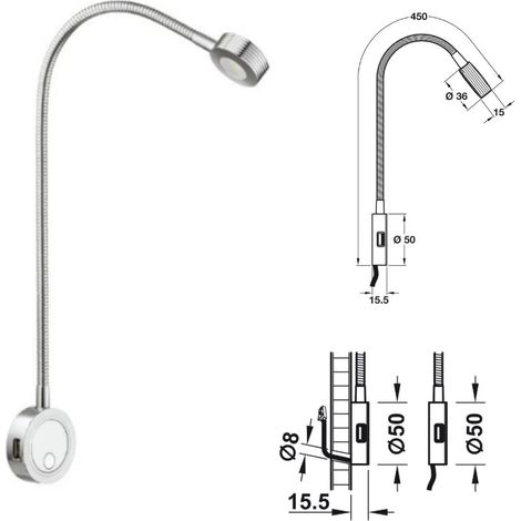 LAMPADA DA APPLICARE PER LETTO/LETTURA HAFELE LOOX 2034 CROMATA 12V CON MT.2 CAVO 833.74.096 (1/2)