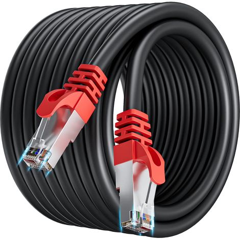 Cable Ethernet 10m, Cat 7 Câble Réseau SFTP Blindé à l'extérieur Intérieur, RJ45 10 m Haute Vitesse Gigabit 10Gbps Anti-interférence LAN Câble Internet Noir pour Modem Routeur (1/5)