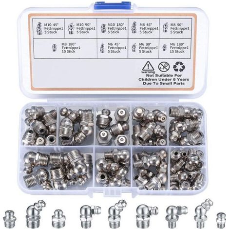60 Pièces Assortiment de Graisseurs, Filetés de Graissage, M6 M8 M10 Raccords de Graisse, Raccords Filetage Mâle Graisseurs droit/45°/90° pour Équipement Mécanique graisseur a Visser
