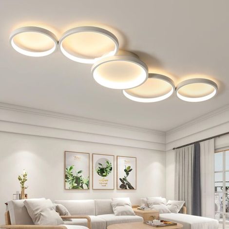 Plafonnier LED design circulaire Lustre moderne en métal à 5 ​​têtes Suspension LED Plafonnier créatif à suspendre pour salon, lumière chaude
