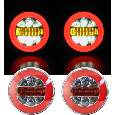 2er-Set runde LED-Rückleuchten mit Neon-Effekt, Hamburger-Typ, 12 V, Ø 14 cm