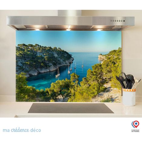 Fond de hotte : La calanque de port pin à Cassis 1 - Verre trempé - 90 cm - 60 cm (1/5)
