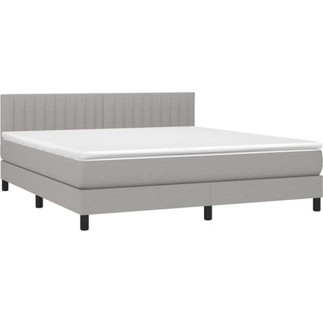 Cadre de lit LED avec sommier tête de lit matelas 180x200 cm tissu gris clair TDL0208508