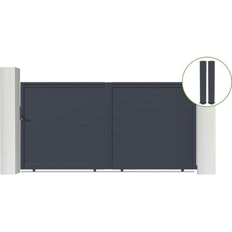Puerta corredera 3,5m EIGER H.180cm aluminio gris + 2 postes 20x20cm H.190cm (1/5)