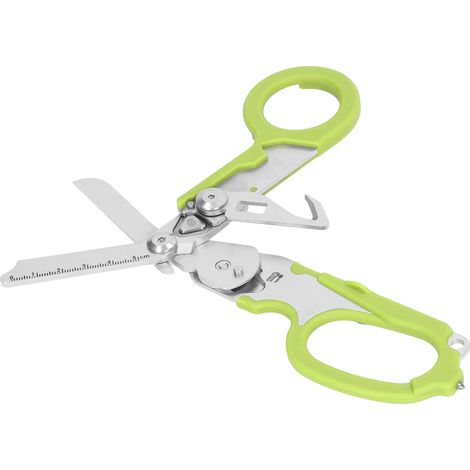 Ciseaux pliants en acier inoxydable avec échelle transparente, coupe-vent, outil de coupe et de serrage pour l'extérieur, vert (1/5)