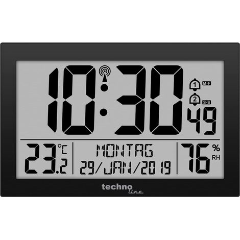 Horloge Murale Radio-pilotée avec Affichage de la température, Plastique, Noir, 225 x 143 x 24 mm, 225 x 24 x 143 mm (1/5)