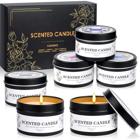 Coffret Cadeau Bougie Parfumées pour Femme, Lot de 6 Bougies Parfumée  Cadeau Noël Femme à la Cire de Soja, Petites Bougies d'aromathérapie Cadeaux pour Maman, Femme Anniversaire, Saint Valentin (1/5)