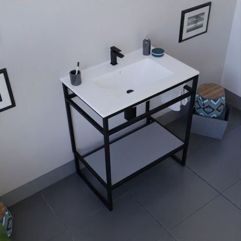 Meuble salle de bain STRUCTURA 70 cm avec plan vasque- Céramique - Gris