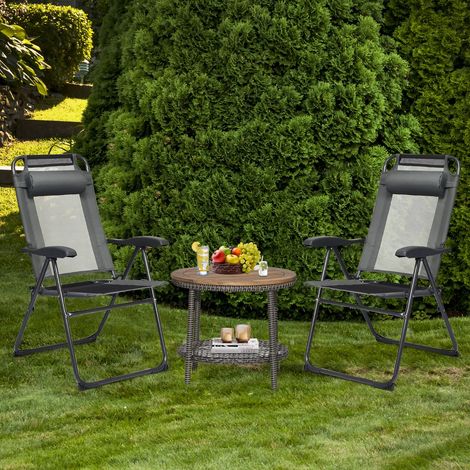Lot de 2 Chaises Longues Pliante en Tissu Oxford avec Appuie-Tête Chaise de Jardin Inclinable Réglables sur 7 Positions Gris Maison Chic (1/3)