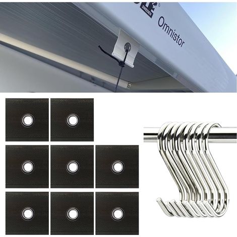8 Pieces RV Awning Hooks Camping Piping Strips Awning Tent Camping Caravan Eyelets Rail Piping Hooks Strips Universal (Black) (1/5)