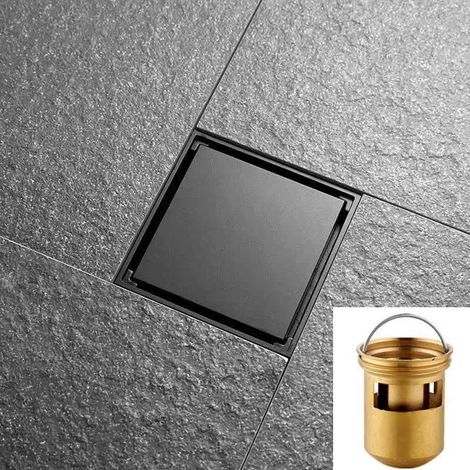 Carreaux incrustés tibétains, déodorant en acier inoxydable, siphon de sol noir (1/5)