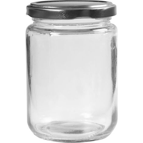 Pot en verre transparent avec couvercle à vis en métal argenté. réf 55911