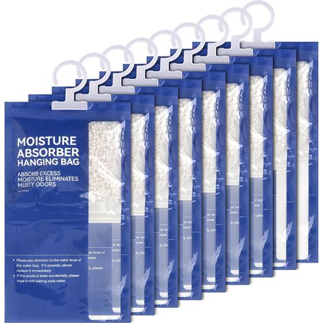 9 x 100 g – Luftentfeuchter zum Aufhängen – Luftentfeuchterbeutel – Feuchtigkeitsabsorber – Für Keller, Schlafzimmer, Waschküche – Gegen Feuchtigkeit (1/5)