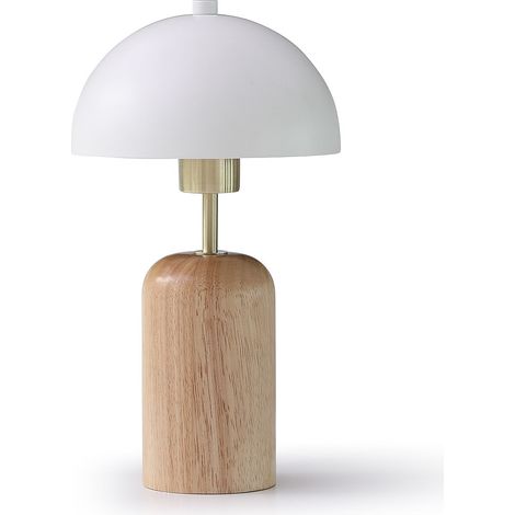 Lampada fungo da tavolo D. 20 x H. 35,5 cm in Legno e Metallo Naturale e Bianco - TANTA