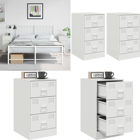 Nachttische 2 Stk. Weiß 34,5x39x62 cm Stahl - Nachttisch - Wohnzimmer - Schlafzimmereinrichtung - Weißer Nachttisch - Schreibtisch - Home & Living (1/5)