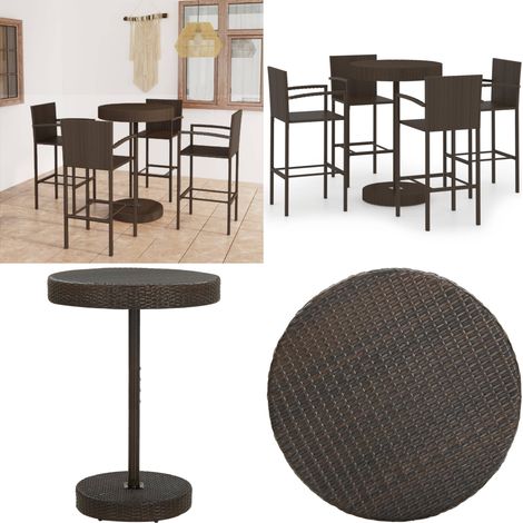 Ensemble de bar de jardin 5 pcs Résine tressée Marron - Ensemble Salon De Jardin - Mobilier De Jardin - Set De Bar Extérieur - Table Basse Extérieure - Chaises De Jardin - Home & Living (1/5)