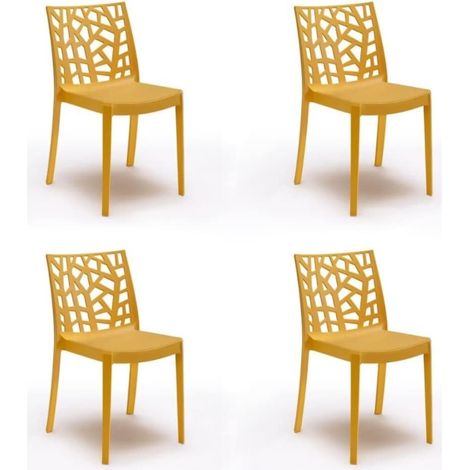 GLOUPIE Set 4 Sedie Matrix In Polipropilene Senape, Dim. 55x47x82 Cm,Peso 4 Kg,Per Interno Ed Esterno,Made In Italy,Impilabili (1/5)