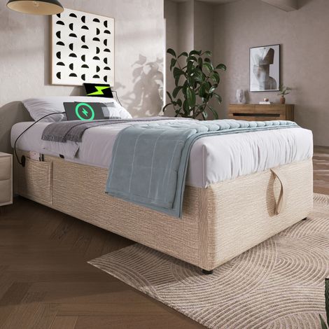 letto contenitore 90x200 con USB Type C beige naturale OKMYHOME (1/5)