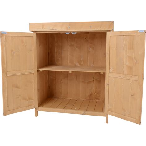 Outsunny Armadio da Esterno in Legno a 2 Ripiani con Tetto Apribile