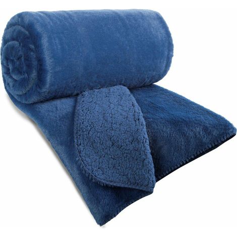 Colcha de piel sintética Nina de 170x210 cm, azul marino. (1/5)