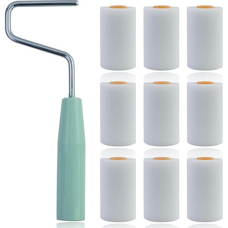 Lot de 9 petits rouleaux de peinture en mousse blanche avec support de rouleau, mini rouleau de peinture, pour bricolage, peinture, mur, meubles, rouleau de peinture murale 5 cm (1/5)