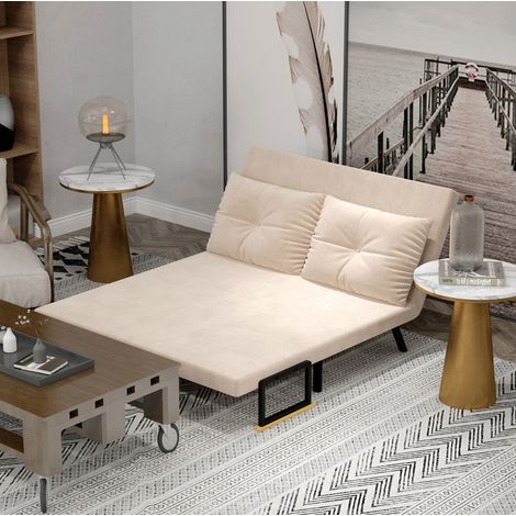 Fauteuil convertible 1 place beige avec dossier inclinable 5 positions, lit d’appoint gain de place, assise rembourrée et coussin, idéal petit espace - CHICFURN (1/5)