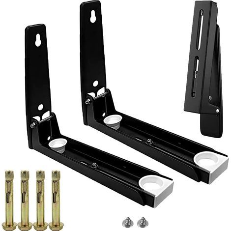 2 Pièces Support Mural Micro-Ondes Acier Inoxydable Noir, Étagère Réglable 23.5-40 cm, Charge Max 40 kg (1/5)