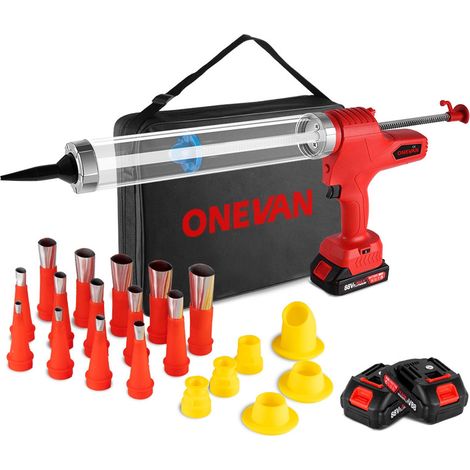 ONEVAN Pistolet extrudeur pour mastic/silicone réglable à 6 vitesses, pistolet de réparation de calfeutrage portable,Avec batterie lithium 88VF (deux pièces)