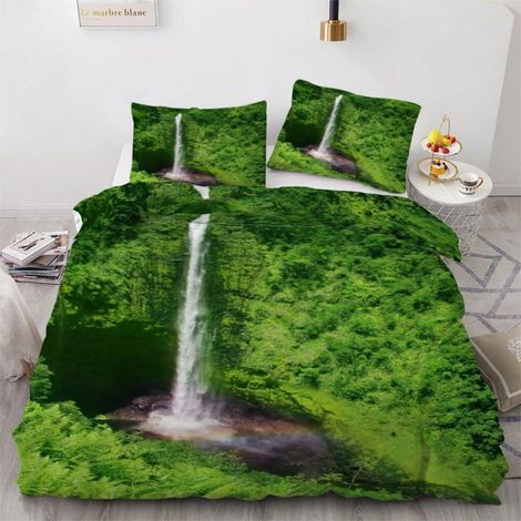Bettwäsche-Set 200x200 cm 3-teilig Mikrofaser mit 2 Kissenbezügen 80x80 cm 3D Wasserfall Motiv