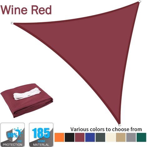 (Rouge foncé, 5x5x5M) Voile d'ombrage triangulaire imperméable, protection UV à 98%, adaptée aux jardins de pergola extérieurs. (1/5)