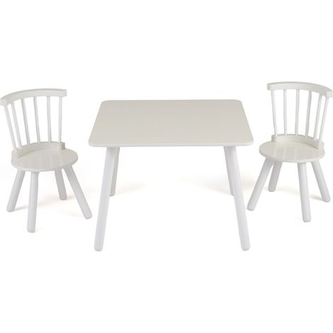 Kids Wooden Table and Chairs Set 3-Piece Toddler Furniture with Pine Wood Frame-White