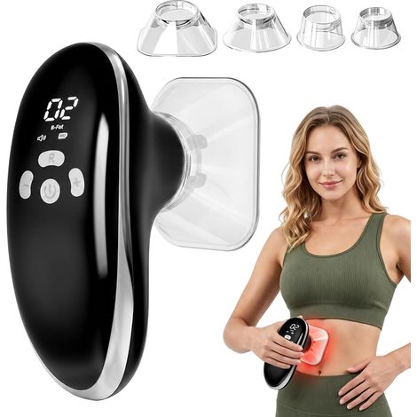 Masseur à ventouse électrique 3 en 1 avec EMS et lumière rouge pour raffermir le corps et lutter contre la cellulite, masseur anti-cellulite avec 10 niveaux d'intensité et 4 embouts pour ventre (1/5)