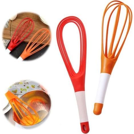 2er-Set 2-in-1 Silikon-Schneebesen, faltbar, drehbar, zum Rühren von Eiern und Butter, antihaftbeschichtet, Küchenhelfer zum Kochen (1/4)