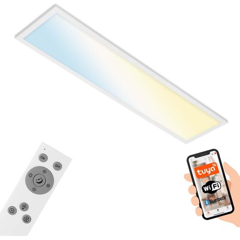 Plafonnier LED intelligent, fonctionne avec, plafonnier Wifi ultra plat, CCT, variateur, commande vocale, blanc, 7385-016, 100 x 25 cm (1/5)