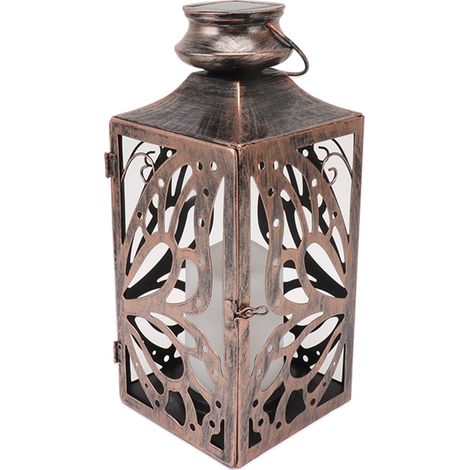 Lanterne solaire LED d'extérieur suspendue en forme de papillon ajouré, lampe solaire rétro pour jardin, lampe décorative étanche en métal. (1/5)