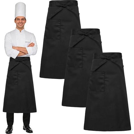 CCYKXA 3-Piece Black Waiter Apron Set, Professional Kitchen Apron for Men and Women, Restaurant Apron, Chef/Waitress Bib Apron, Catering Apron, 69x66cm, for Bistro, Cafe, Barbecue, Pastry Shop (1/5)
