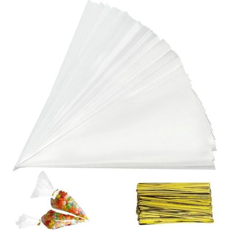 Lot de 150 sachets transparents en OPP 13 x 25 cm – Sacs à cône pour bonbons, biscuits et gâteaux – Non toxiques et légers (1/5)