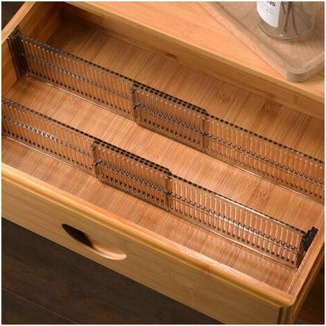 Organisateur de tiroir (lot de 4) en plastique, séparateur de tiroir réglable pour cuisine, salle de bain ou chambre à coucher, transparent noir.Séparateur de Tiroir Réglables, Lot de (1/5)