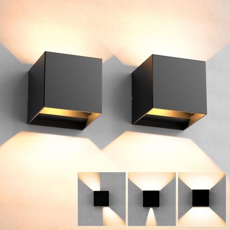 2-Piece Indoor/Outdoor LED Wall Light, IP65 Waterproof, 12W, 3000K Warm White, Adjustable Beam Angle, Aluminum Wall Sconce for Living Room/Bedroom - Black (1/5)