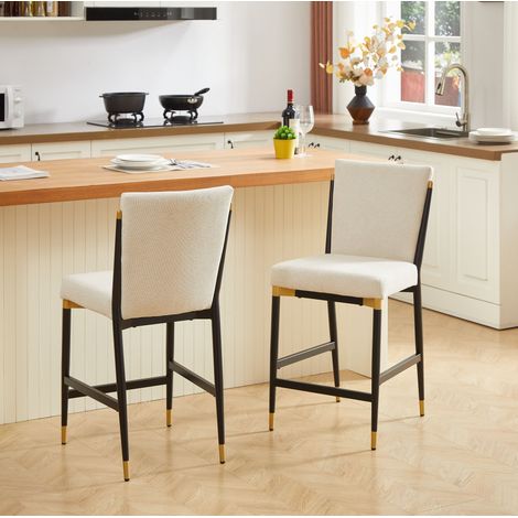 Tabouret de bar en tissu beige, style scandinave, repose-pieds rectangulaire, lot de 2, hauteur comptoir,49×59×102cm (1/5)