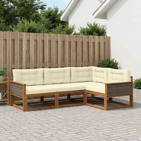 vidaXL  Outdoor Sofa Set  with Cushion 4 pcs Natural and Cream