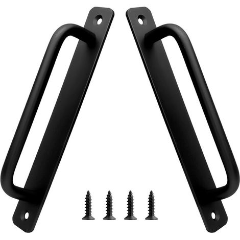 Lot de 2 poignées coulissantes en aluminium style grange, 160 mm, pour portes de placard, cuisine, salle de bain, penderie, longueur 18 cm (7,1 pouces), noir. (1/5)