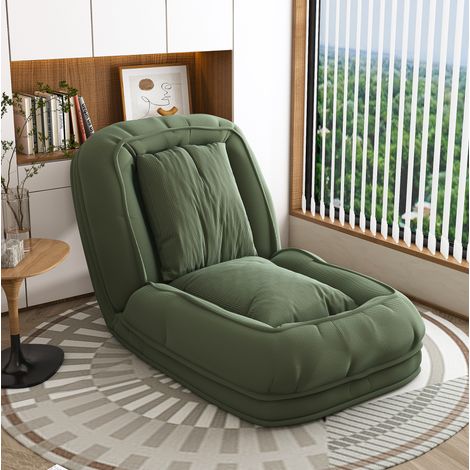 Sofá cama plegable (80x22x87 cm), 5 posiciones ajustables, con cojines, tejido y metal verde (1/5)