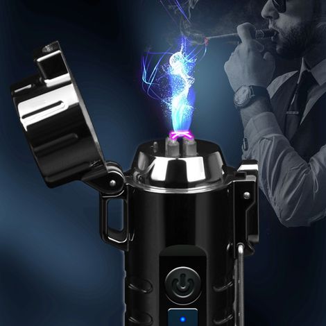 Tondeuse à barbe rechargeable multifonction bleue, rasoir automatique avec briquet, cadeau personnalité, coupe-ongles et accessoires, charge USB, pour homme, usage domestique et voyage. (1/5)
