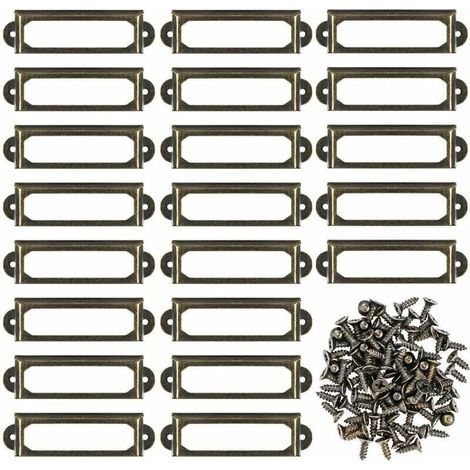 Lot de 50 supports d\'tiquettes en mtal pour meubles, tiroirs, armoires, cartes, plaques nominatives, cadres avec vis pour bureau, bibliothque, bibliothque, tagres Bronze (60 x 17 mm) (1/5)