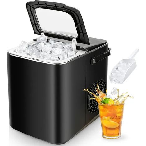 Machine à Glaçons - 9 Glaçons en 6 à 8 Minutes, 12kg en 24h - Autonettoyante, Alarme niveau d'eau bas/glace pleine