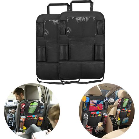 Organisateur de siège arrière de voiture avec support pour tablette tactile + 9 poches de rangement, protections anti-coups de pied pour le dossier du siège auto, accessoires de voyage parfaits pour l (1/5)