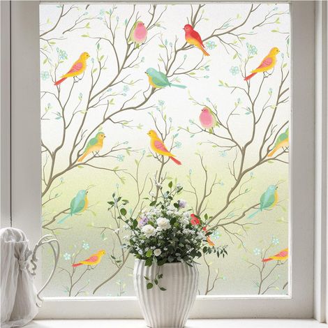 Film fenêtre dépoli 45 × 400 cm – décoration oiseaux – protection UV et effet anti-regard pour maison